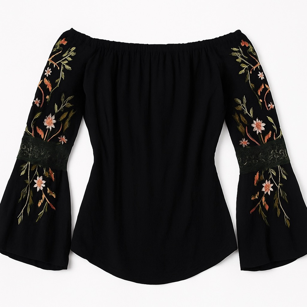 Amazon Black Floral Embroidered Blouse